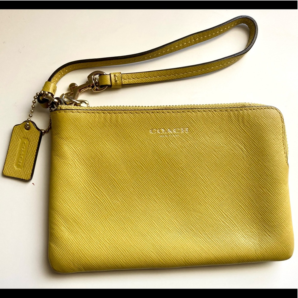 Coach Leather Wristlet Wallet with Gold Accent Zipper